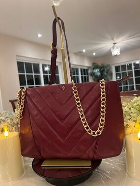 Antonio Melani Bordeaux Quilted Leather Chain Shoulder Bag Luxe Chic